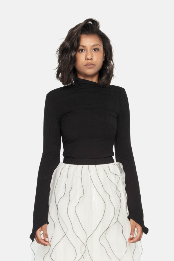 Blusa desigual negra mujer - Imagen 3